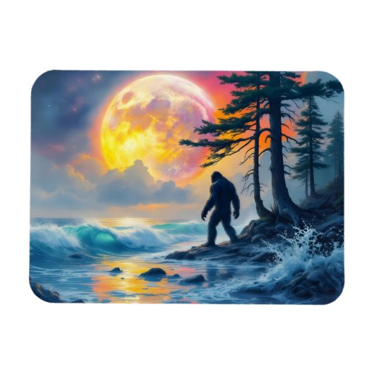 Sasquatch steht an einer Meeresküste Magnet (Horizontal)