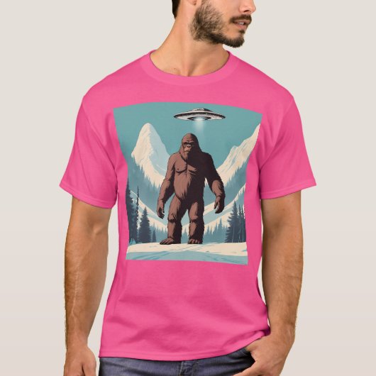 Sasquatch Ufo Snowy Mountain Scene T-Shirt (Vorderseite)