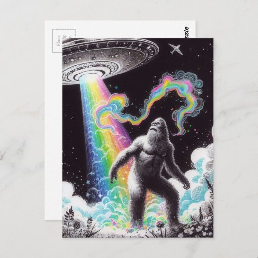 Sasquatch und das UFO Postkarte (Vorne/Hinten)