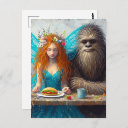 Sasquatch und die Fairy Picnic Postkarte (Vorne/Hinten)