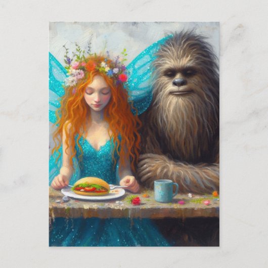 Sasquatch und die Fairy Picnic Postkarte (Vorderseite)