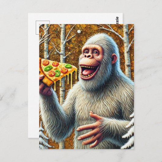 Sasquatch und die Pizza im Birkenwald Postkarte (Vorne/Hinten)