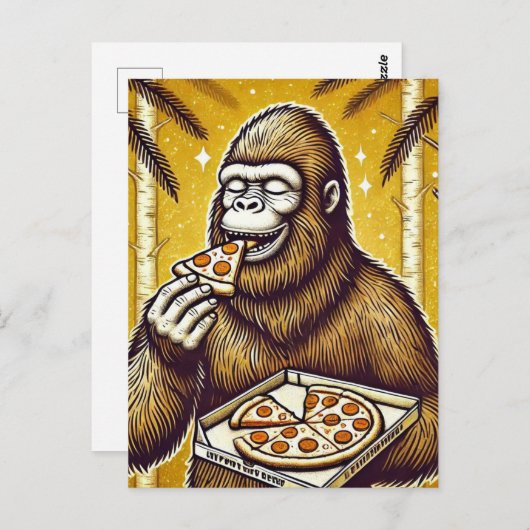 Sasquatch und die Pizza Postkarte (Vorne/Hinten)