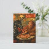 Sasquatch und ein Einhorn Appaloosa essen Pizza Postkarte (Stehend Vorderseite)