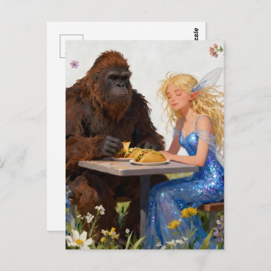 Sasquatch und ein Fee Eating Tacos Postkarte (Vorne/Hinten)