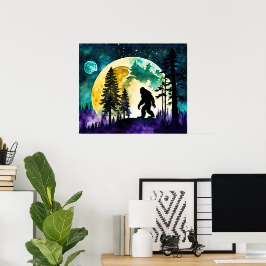 Sasquatch Vollmond auf dem Berg Poster (Heimbüro)