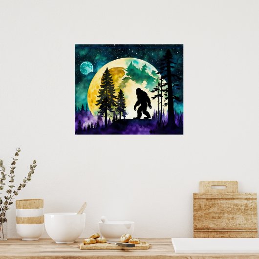 Sasquatch Vollmond auf dem Berg Poster (Küche)