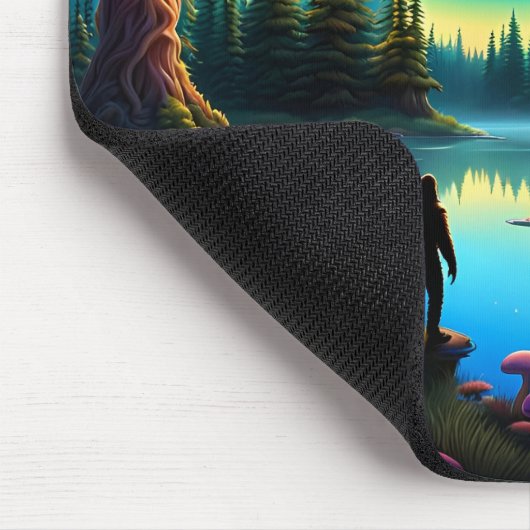 Sasquatch Watching Nebel auf einem fernen Planeten Mousepad (Ecke)