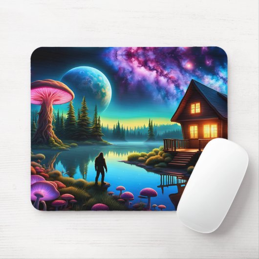 Sasquatch Watching Nebel auf einem fernen Planeten Mousepad (Mit Mouse)