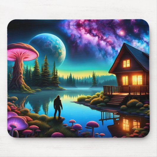 Sasquatch Watching Nebel auf einem fernen Planeten Mousepad (Vorne)
