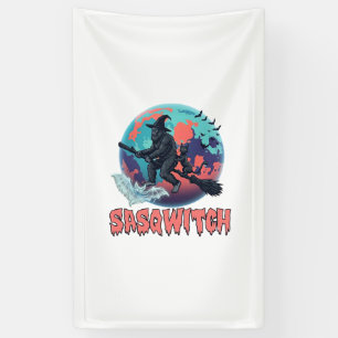Sasqwitch Bigfoot Hexen Besen Schwarze Katze Mond Banner