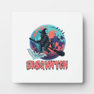 Sasqwitch Bigfoot Hexen Besen Schwarze Katze Mond Fotoplatte