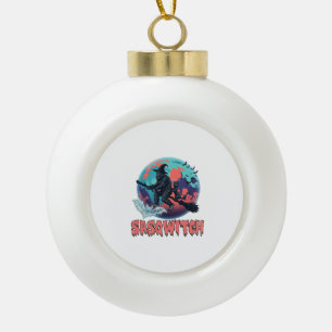 Sasqwitch Bigfoot Hexen Besen Schwarze Katze Mond  Keramik Kugel-Ornament