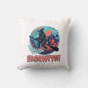 Sasqwitch Bigfoot Hexen Besen Schwarze Katze Mond Kissen