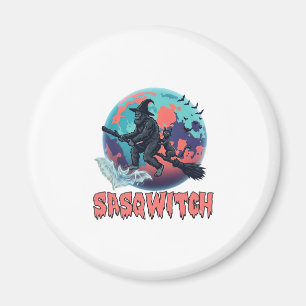 Sasqwitch Bigfoot Hexen Besen Schwarze Katze Mond Magnet