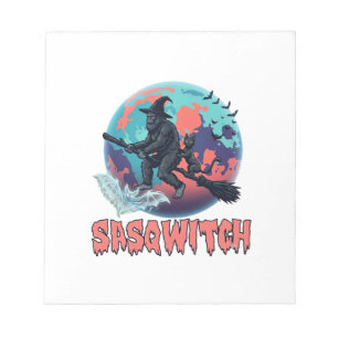 Sasqwitch Bigfoot Hexen Besen Schwarze Katze Mond Notizblock
