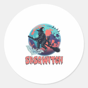 Sasqwitch Bigfoot Hexen Besen Schwarze Katze Mond Runder Aufkleber