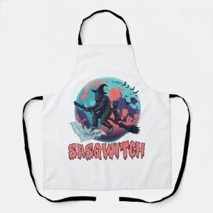 Sasqwitch Bigfoot Hexen Besen Schwarze Katze Mond  Schürze