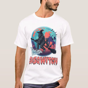 Sasqwitch Bigfoot Hexen Besen Schwarze Katze Mond T-Shirt