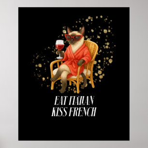 Sassige siamesische Katze trinkt Wein für Katzenli Poster