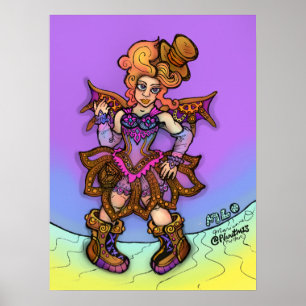 Sassige Steampunk-Dame mit Zylinder und Flügeln Ku Poster