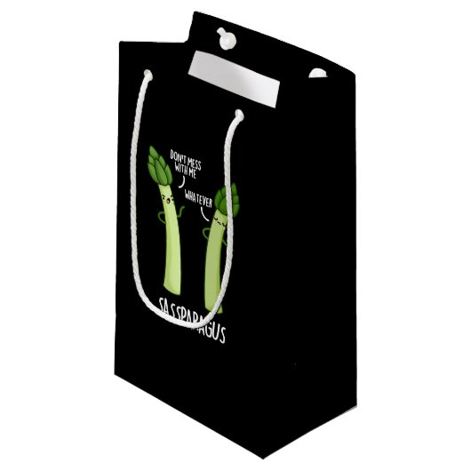 Sassparagus Funny Asparagus Gemüsepuppe Dark BG Kleine Geschenktüte (Vorderseite Schrägansicht)