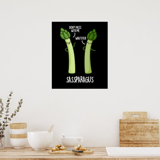 Sassparagus Funny Asparagus Gemüsepuppe Dark BG Poster (Küche)