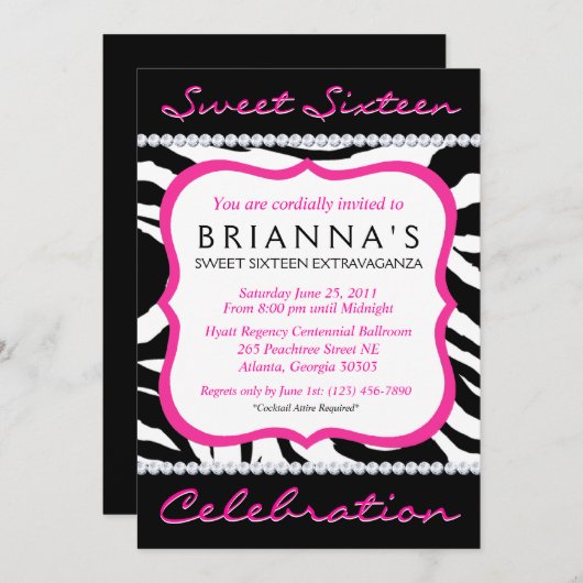 Sassy 16 . Geburtstag Einladung (Vorne/Hinten)