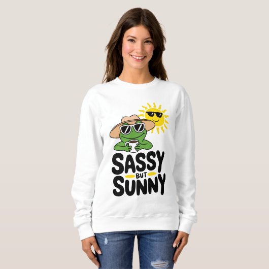 Sassy aber Sunny Frog Design - Funny Summer Women Sweatshirt (Vorne ganz)
