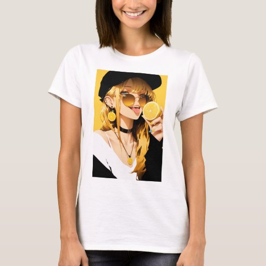 Sassy Anime Mädchen mit Zitrone T-Shirt (Vorderseite)