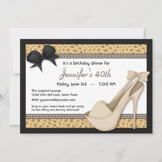 Sassy Beige Heels und Leopard Einladung (Vorderseite)