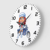 Sassy Biker Girl mit Rotem Haar und Motorrad Große Wanduhr (Winkel)