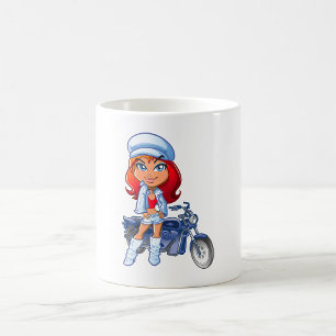 Sassy Biker Girl mit Rotem Haar und Motorrad Kaffeetasse