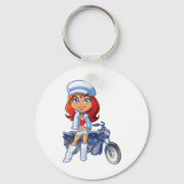 Sassy Biker Girl mit Rotem Haar und Motorrad Schlüsselanhänger (Rückseite)