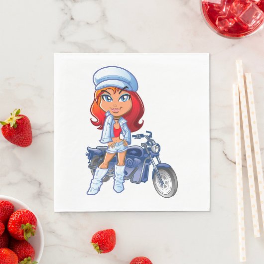 Sassy Biker Girl mit Rotem Haar und Motorrad Serviette