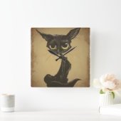 Sassy Black Cat Caricature Quadratische Wanduhr (Zuhause)