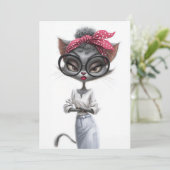Sassy Black Cat Geburtstagsfeier Einladung (Stehend Vorderseite)