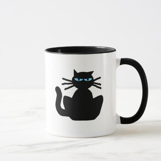 Sassy Black Cat mit Blue Eyes Cartoon Tasse (Rechts)