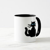 Sassy Black Cat mit Blue Eyes Cartoon Tasse (VorderseiteRechts)