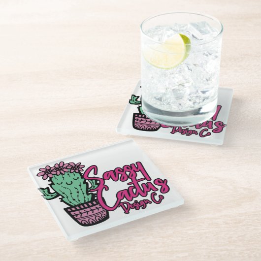 SASSY CACTUS DESIGN GO [Logo 1] Glasuntersetzer (Schrägansicht)