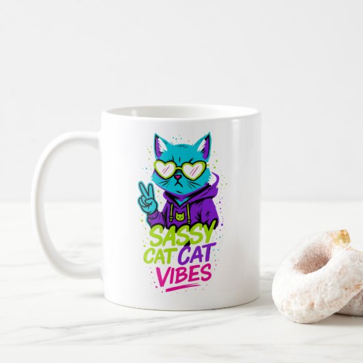 Sassy Cat Tasse - Cat Vibes only (Mit Donut)