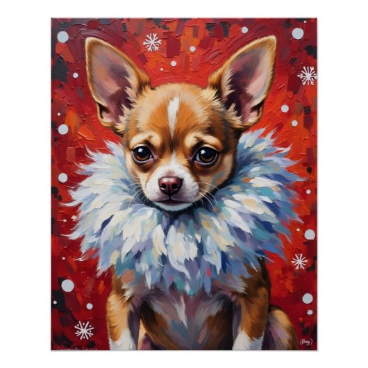 Sassy Chihuahua Dog in Fluffy Winter Fur Collar Poster (Vorderseite)