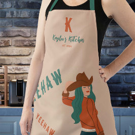 Sassy Cowgirl Yeehaw Terracotta Aquamarin Monogram Schürze