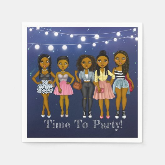 Sassy Diva Blue Time to Party Paper Napkin Serviette (Vorderseite)