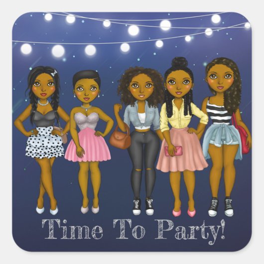 Sassy Diva Time to Party Square Sticker (Vorderseite)