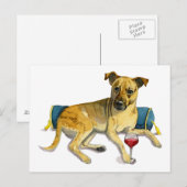 Sassy Dog Genießen Wine Aquarelle Postkarte (Vorne/Hinten)