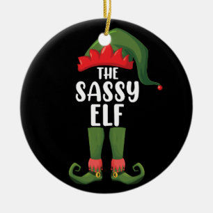 Sassy-Elf-Passende-Familien-Gruppen-Weihnachtsfeie Keramik Ornament