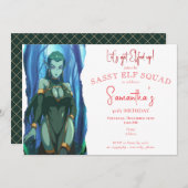 Sassy Elf Squad Erwachsene Weihnachtsfeiertag Gebu Einladung (Vorne/Hinten)