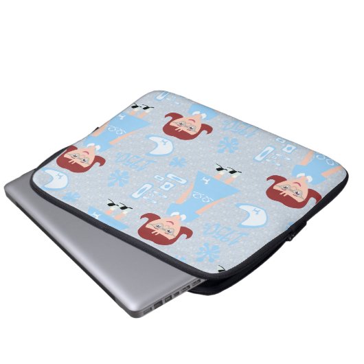 Sassy Fifties Girl Blue Classic Sweetheart Muster Laptopschutzhülle (Vorne Knopf)