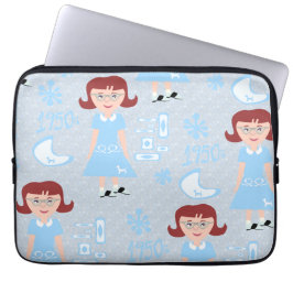 Sassy Fifties Girl Blue Classic Sweetheart Muster Laptopschutzhülle